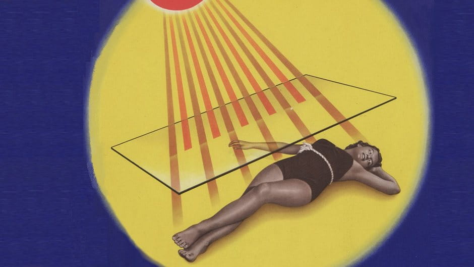 Zeichnung Sonnenschutz: Frau liegt unter Sonne