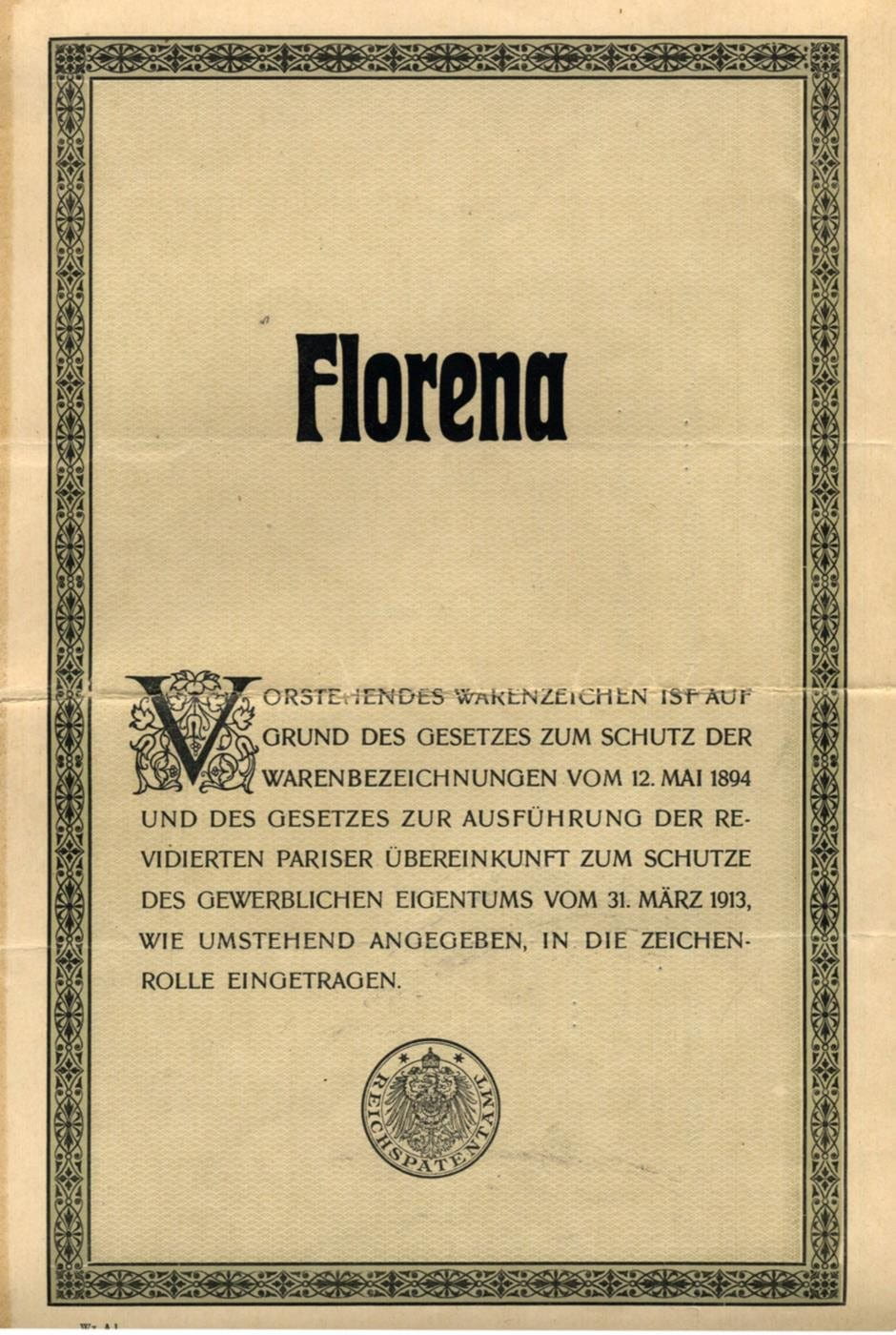 Florena Warenzeichen 1920